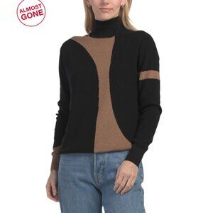 EDINBURGH KNITS BLACK/BROWN Pima Cotton Geo Mock Neck Sweater